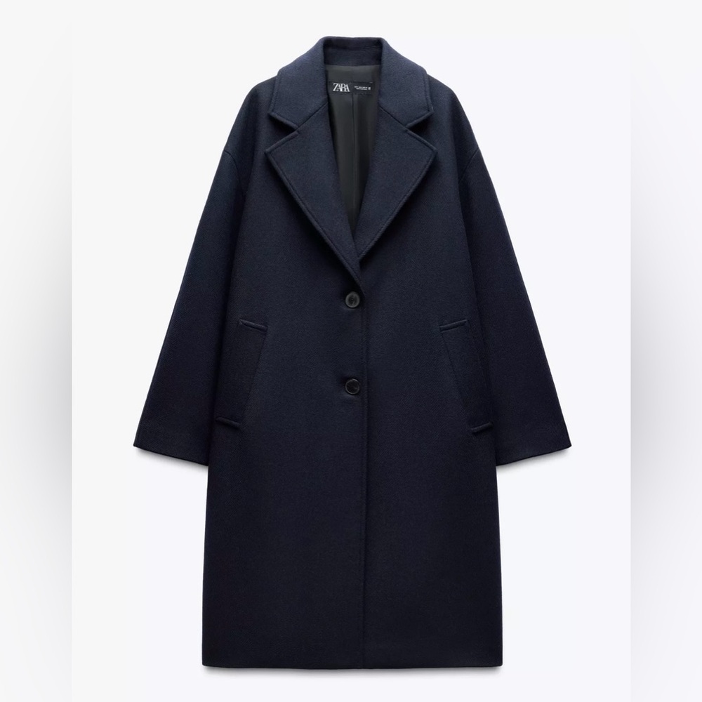 Zara Women's Navy Wool Blend Top Coat (M)